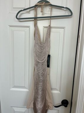 White Fox Boutique Reckless Gold Fringe Dress